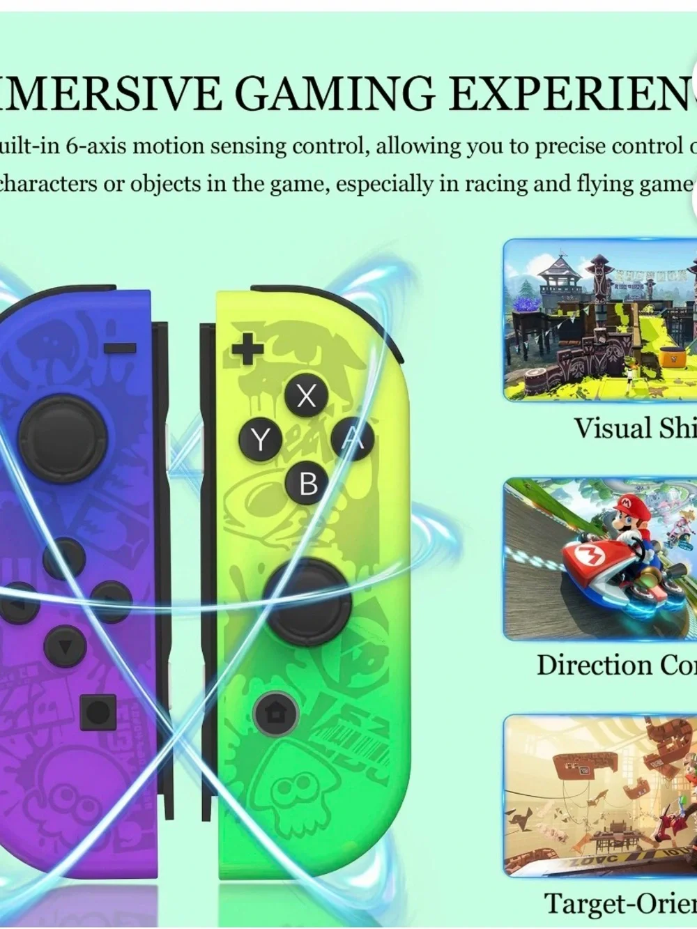 Nintendo Compatible Neon Purple & Lime Green Wireless Game Controllers